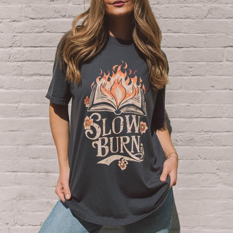 Slow Burn Graphic Tee with T-Shirt Womenswear ShortSleeve Cotton T-Shirt Hoodie, Sweatshirt | HypeCrazeTee.com