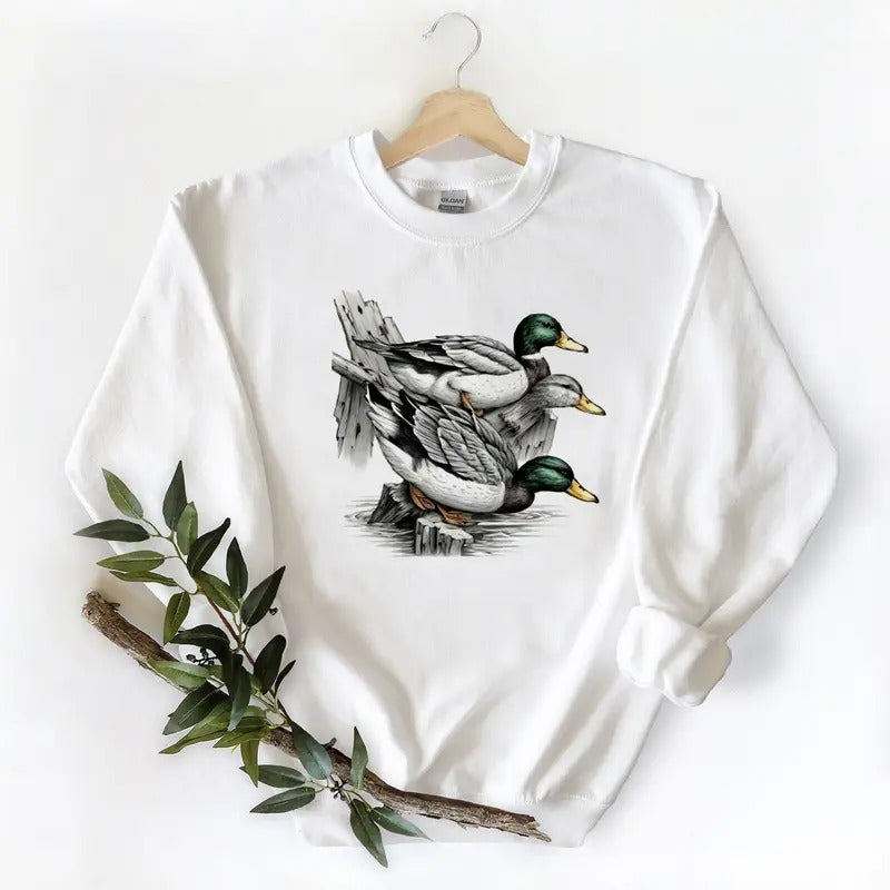 Small Mallard Ducks Coming Over Big Timbers Onto Water Unisex Tshirt Sweatshirt Hoodie, for duck hunters, husbands and...