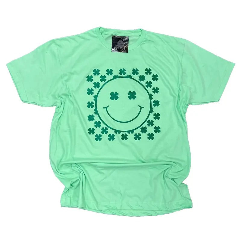 Smiley Clover St. Patty's Day Mint Green Graphic tshirt womenswear cute shirts Hoodie, Sweatshirt | HypeCrazeTee.com