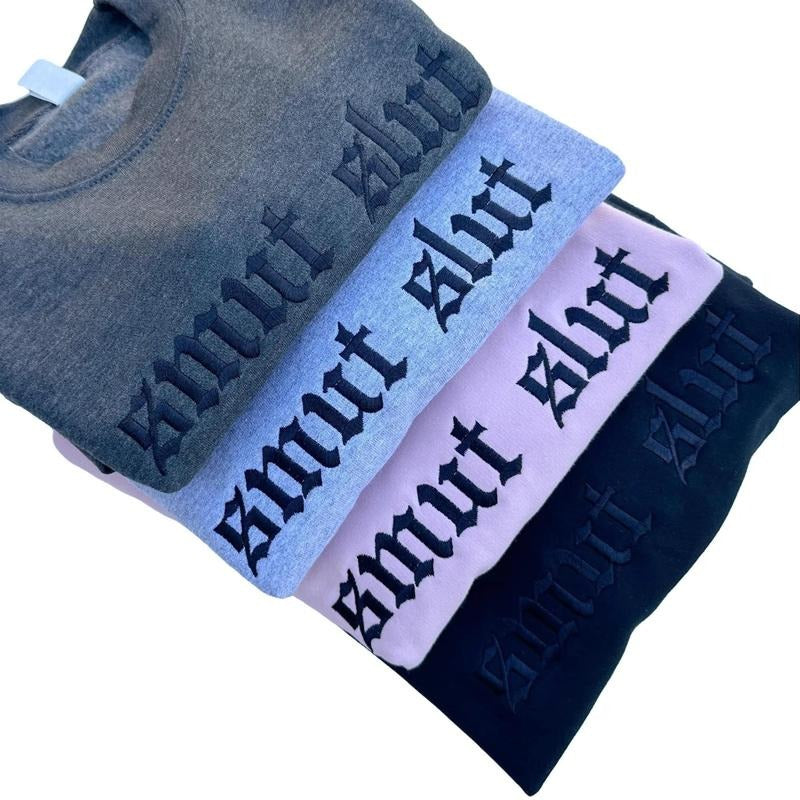 Smut Slut - Dark Romance Embroidered Crewneck Sweatshirt Unisex Fit Casual Long Sleeves T-Shirts, Hoodie | HypeCrazeTee.com