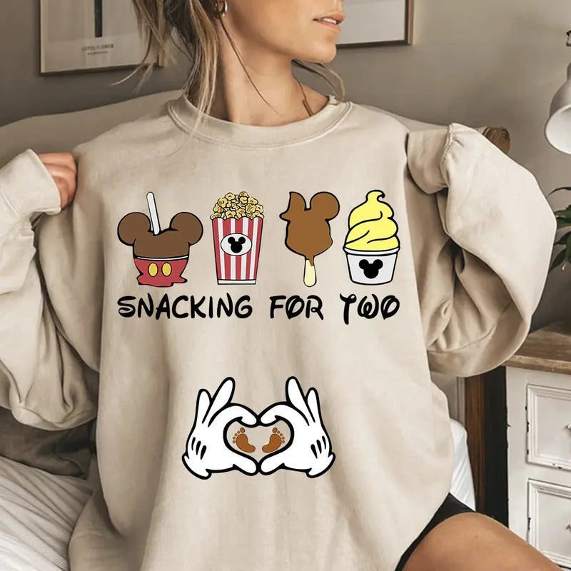 Snacking For Two Crewneck, Pregnancy Announcement T-Shirt, Baby Reveal Tee, Mom to be Shirt, Promoted to Mommy Shirt...