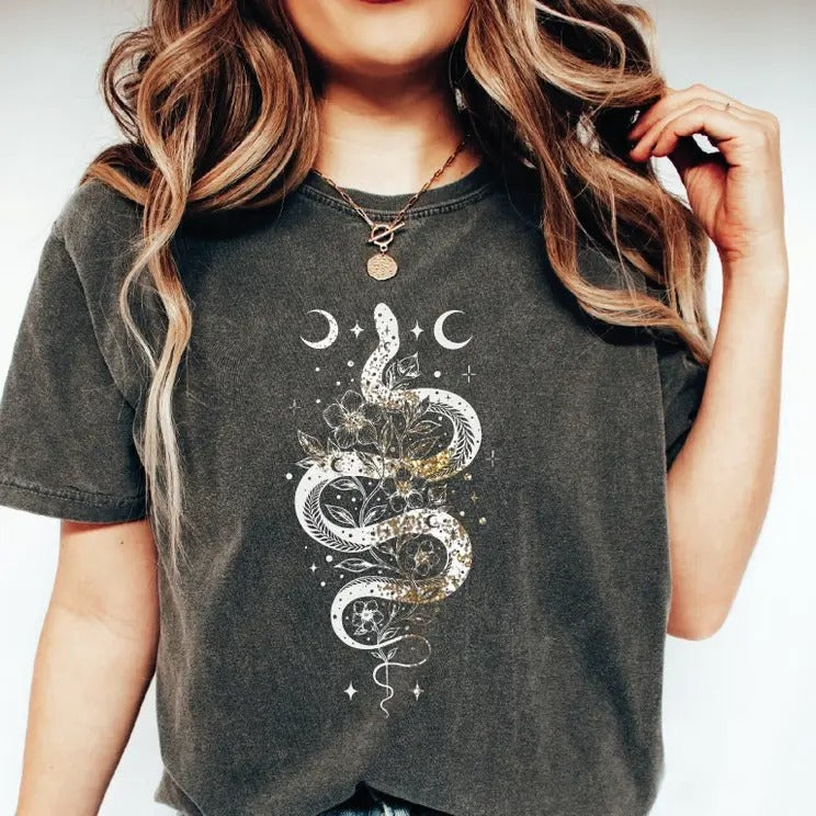 Snake Shirt Floral Snake Snake Lover Shirt Snake Moon Snake Shirt Reptile Animal Casual Cotton T-Shirts, Hoodie, Sweatshirt