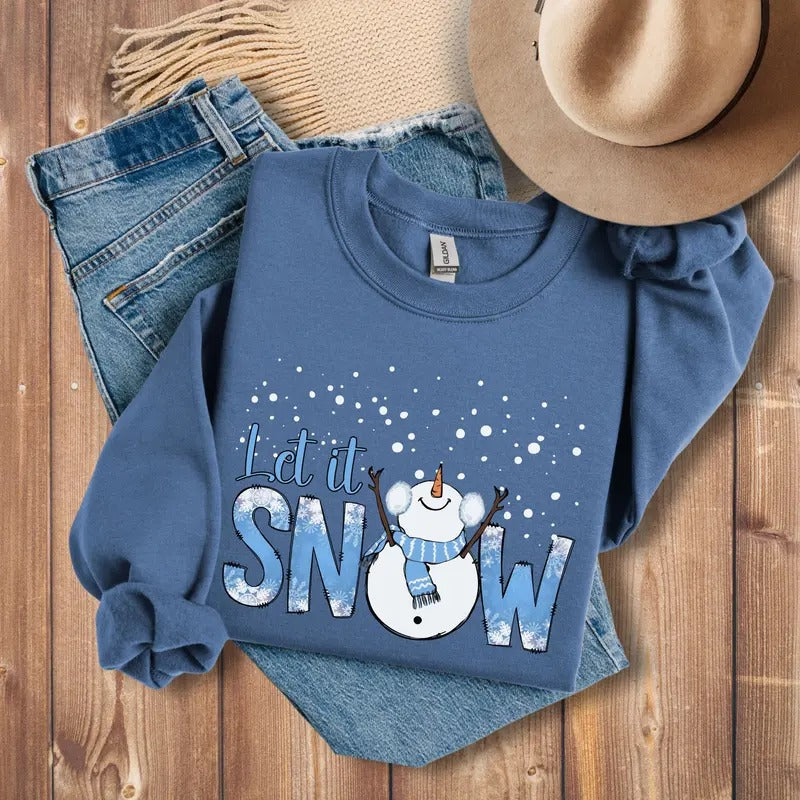 Snowman Christmas Sweatshirt, Let It Snow Sweatshirt, Christmas Crewneck, Cute Holiday Sweater, Christmas Gift, Christmas...