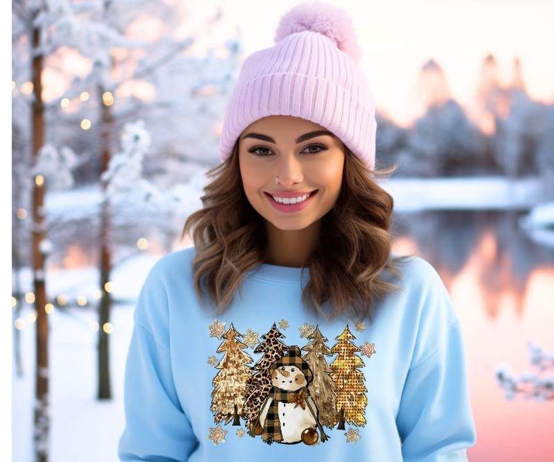 Snowman and Trees Holiday Crewneck Sweatshirt T-Shirts, Hoodie | HypeCrazeTee.com