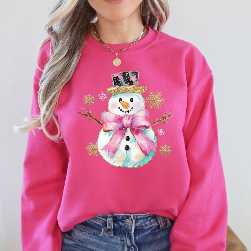 Snowman, Christmas, Snow, Bow, Ribbon Sweatshirt, Crew Neck, Women's, Crewneck T-Shirts, Hoodie | HypeCrazeTee.com