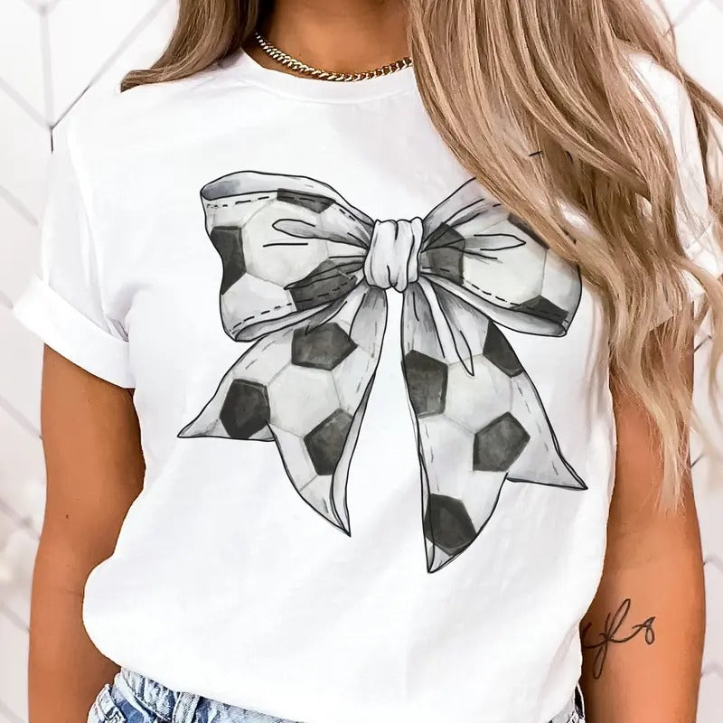 Soccer Bow Tshirt Coquette Soccer Tee Girly Soccer Bow T-Shirt Soccer Bow Girly Tee Soccer Sport Bow Tees Womans Bow...