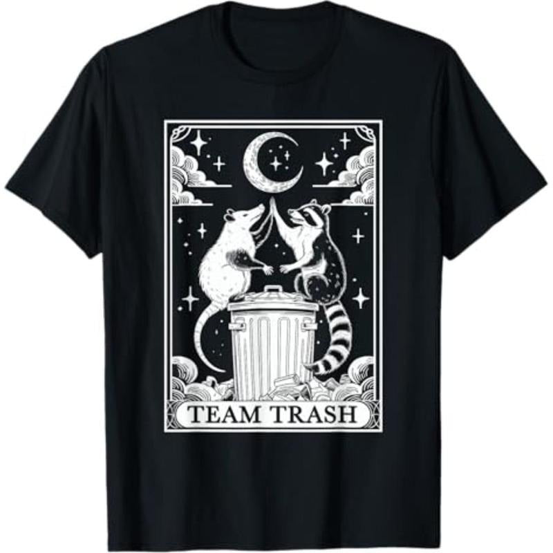 Soft & Comfy T shirt Tarot Card Vintage Team Trash Crescent Moon Opossum Raccoon T-Shirt Hoodie, Sweatshirt