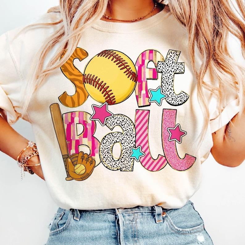 Softball Bow Coquette Brushstroke Retro Game Day Softball Mom T-Shirt Hoodie, Sweatshirt | HypeCrazeTee.com