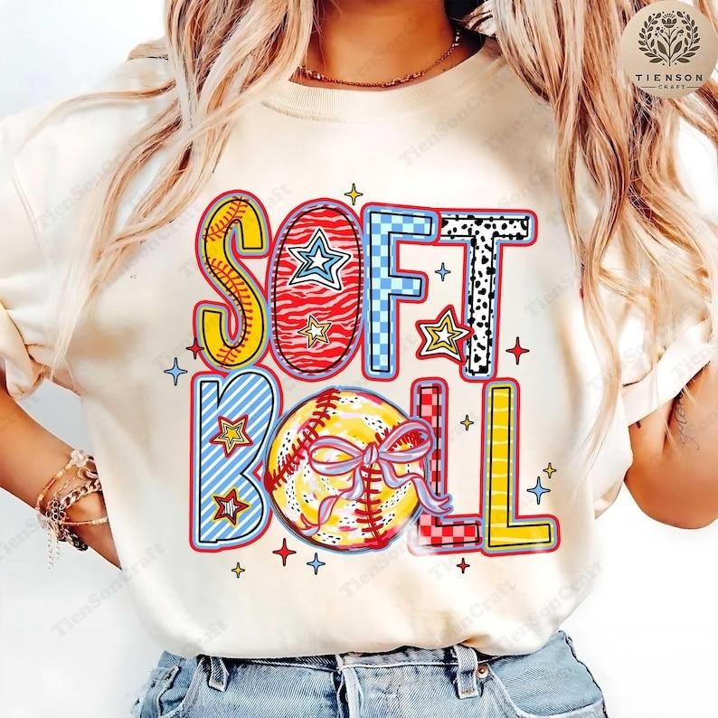 Softball Coquette Bow Mama Brushstroke Game Day Softball Mom T-Shirts, Hoodie, Sweatshirt