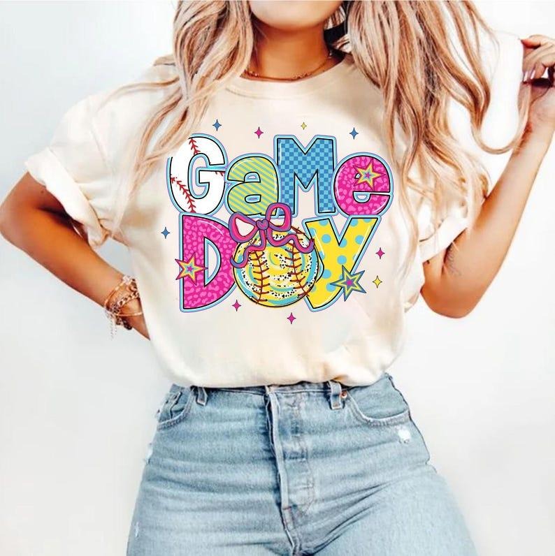 Softball Coquette Brushstroke Game Day Mama Softball Bow Sports T-Shirts, Hoodie, Sweatshirt