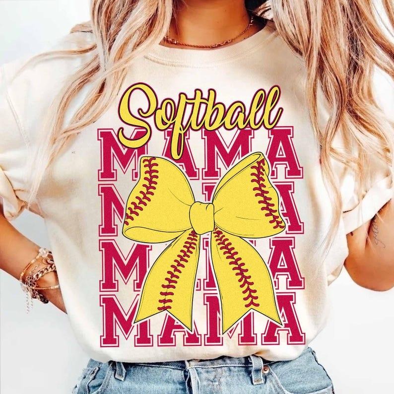 Softball Mama Coquette Bow Retro Softball Preppy Game Day T-Shirts, Hoodie, Sweatshirt