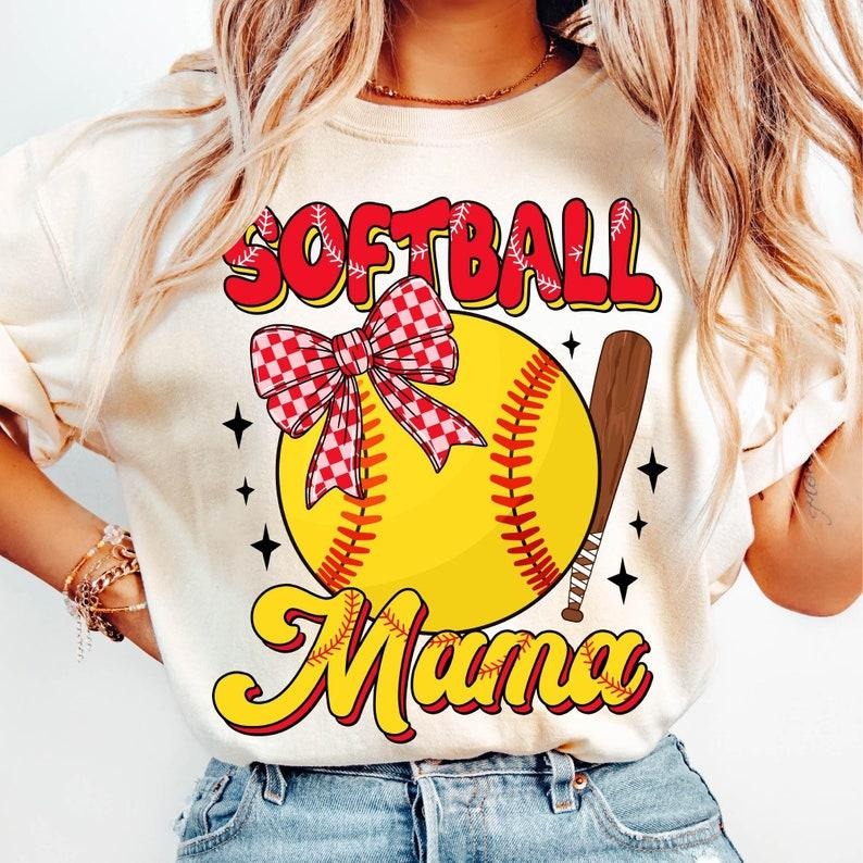 Softball Mama Retro, Game Day Coquette Bow, Stylish Sports T-shirt Hoodie, Sweatshirt | HypeCrazeTee.com