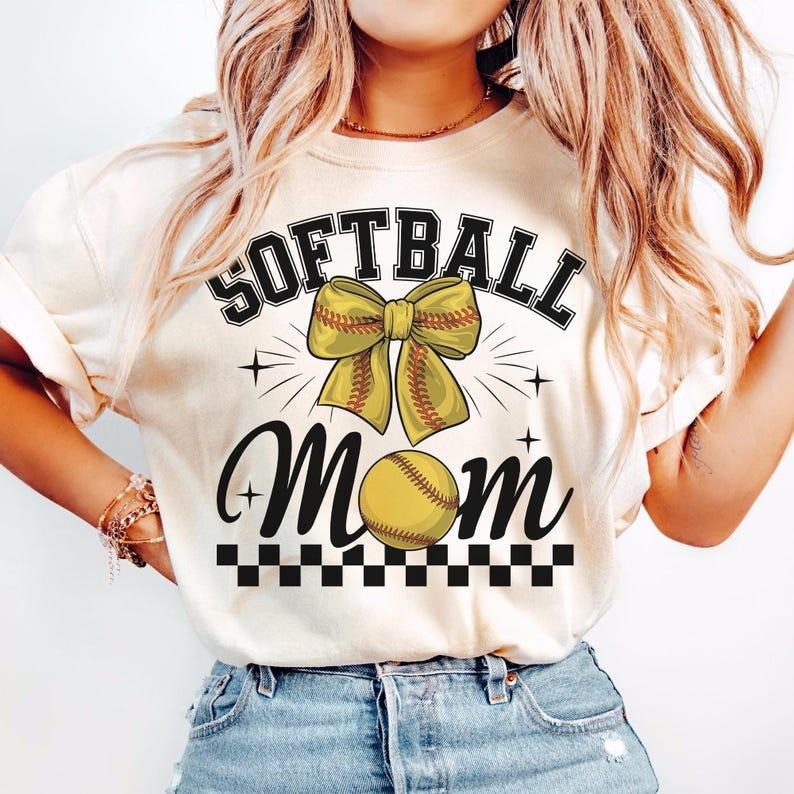 Softball Mom T-shirt, Coquette Bow, Fall, Retro, Softball Mama, Softball Mom Hoodie, Sweatshirt | HypeCrazeTee.com