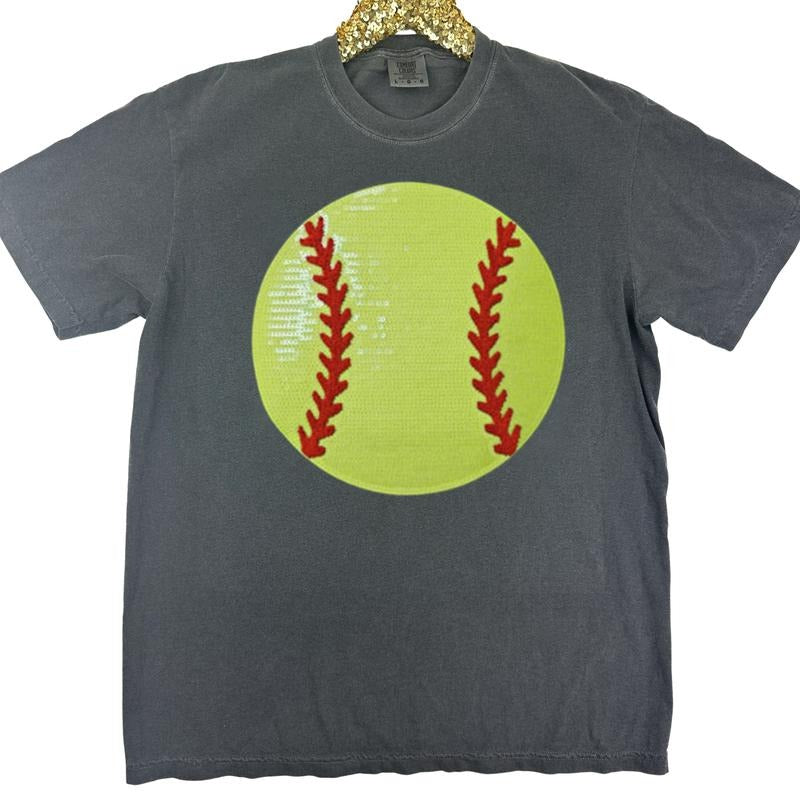 Softball Sequin Patch Comfort Colors T-Shirt Hoodie, Sweatshirt | HypeCrazeTee.com