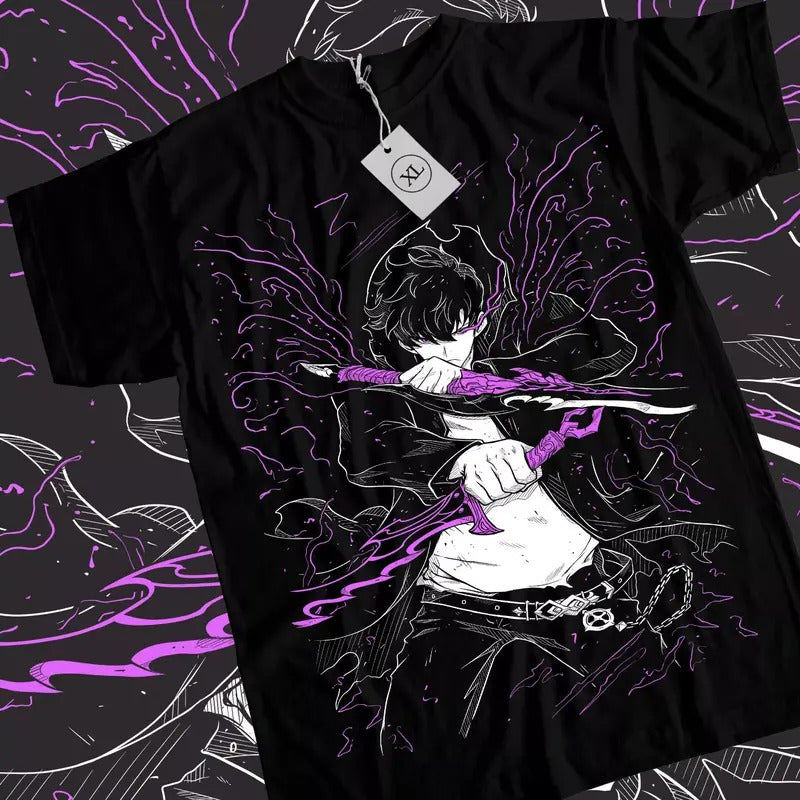 Solo Leveling T-Shirt Sung Jinwoo New Anime Manga Black Shirt Tee All Size Hoodie, Sweatshirt | HypeCrazeTee.com