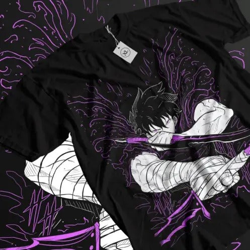 Solo Leveling T-Shirt Sung Jinwoo New Anime Manga Gift Black Shirt All Size Hoodie, Sweatshirt | HypeCrazeTee.com
