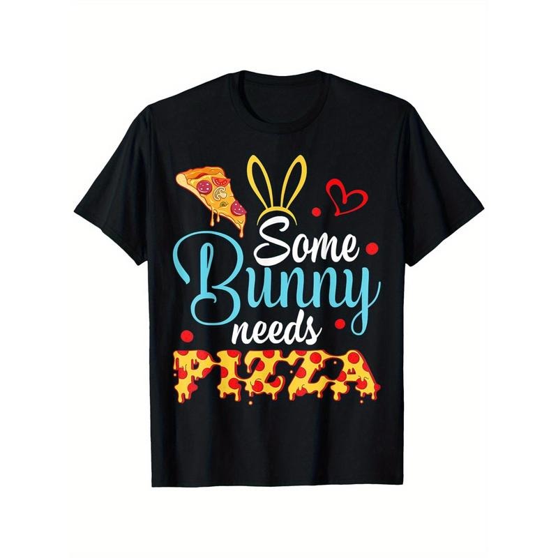 Some Bunny Needs Pizza Happy Easter Day T-Shirt, 100% Cotton Easter shirt for Men Dad, 180g Weight Happy Easter Day...