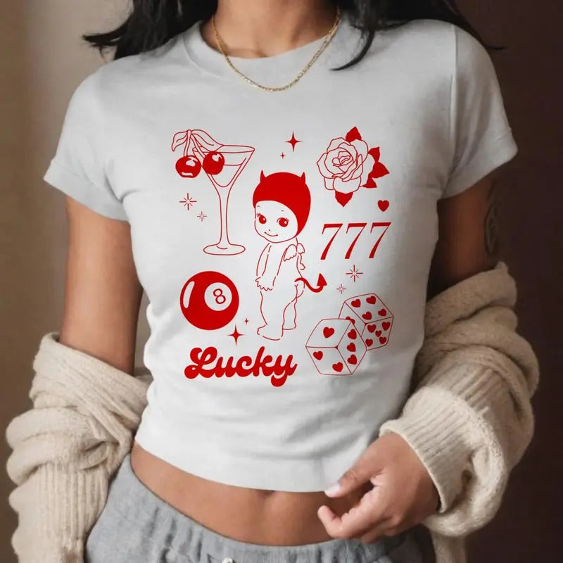 Sonny Angel Baby Tee, Kewpie Cherub Baby Tee, Angel Number Sonny Angel Baby Tee, Lucky 777 T-Shirt, Aesthetic Baby Tee...