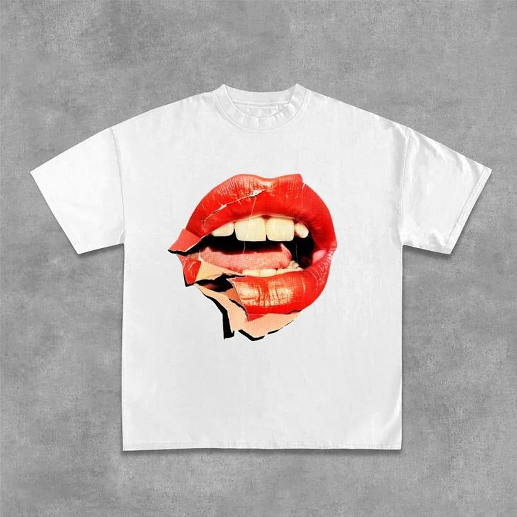 Sopula Collage Red Lip Graphic Design Cotton T-Shirt Hoodie, Sweatshirt | HypeCrazeTee.com