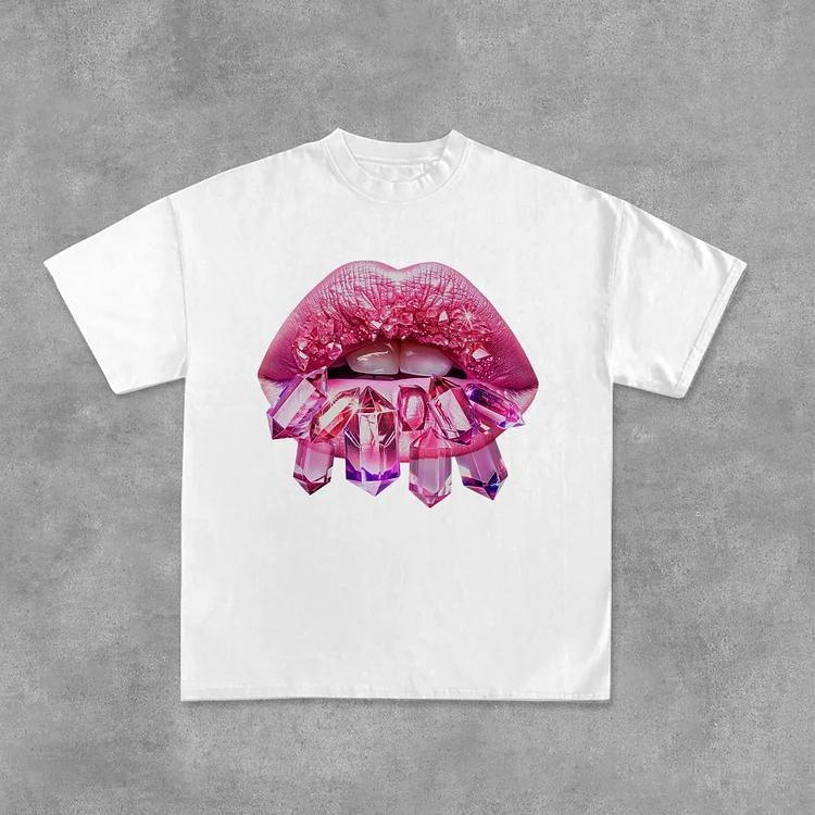 Sopula Diamond Lips Graphic Print Casual Cotton T-Shirt Hoodie, Sweatshirt | HypeCrazeTee.com