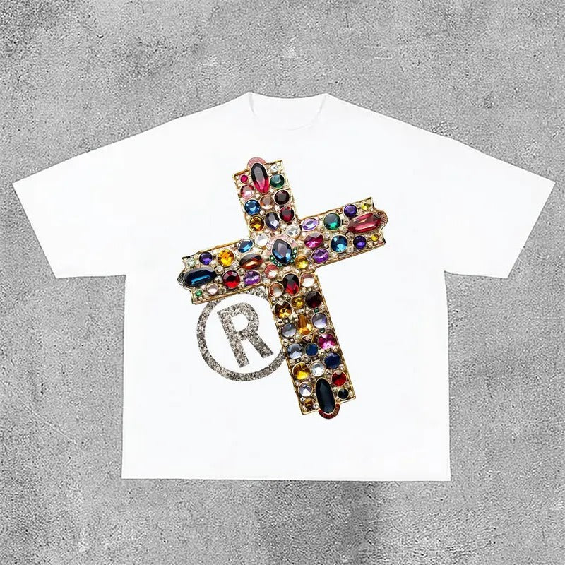 Sopula Vintage Diamond Cross Graphic Print Casual Cotton T-Shirt Hoodie, Sweatshirt | HypeCrazeTee.com