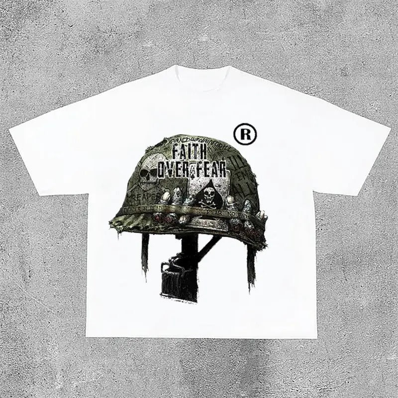 Sopula War Helmet Faith Over Fear Graphic Print Cotton T-Shirt Hoodie, Sweatshirt | HypeCrazeTee.com