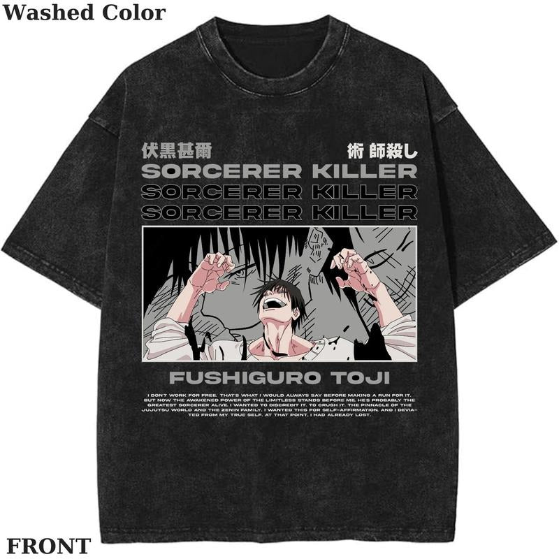 Sorcerer Killer-Toji Fushiguro Vintage Graphic Tee, Anime Jujutsu Kaisen Shirt, vintage clothing, Womenswear Cotton Top...