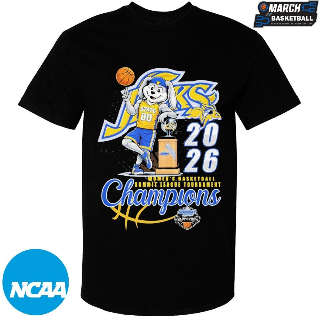 South Dakota State Jackrabbits Women’s Basketball 2026 Summit League Tournament Champions Mascot Trophy T-Shirts