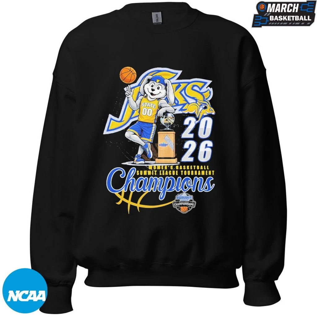 South Dakota State Jackrabbits Women’s Basketball 2026 Summit League Tournament Champions Mascot Trophy T-Shirts