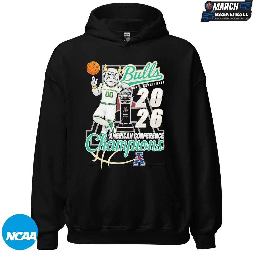South Florida Bulls USF 2026 American Conference Men’s Basketball Champions Mascot Trophy T-shirts