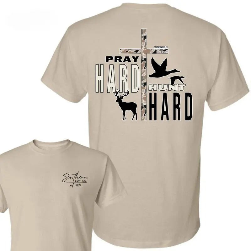 Southern Boy T-Shirt Pray Hard Hunt Hard Camo Cros Graphic Top Hoodie, Sweatshirt | HypeCrazeTee.com