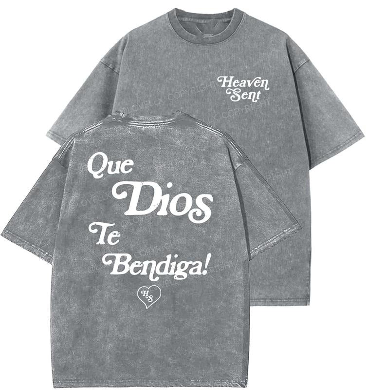 Spanish God Bless You Unisex Washed T-Shirt, Christian t shirts, Vintage 90s Graphic Tee, Gift Top Womenswear Cotton...