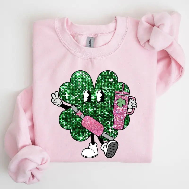 Sparkle Shamrock, Faux Glitter, Tumbler, St. Paddy's Day Clover, Lucky, Irish, Lucky Charm, St Patrick's Day Sweatshirt,...