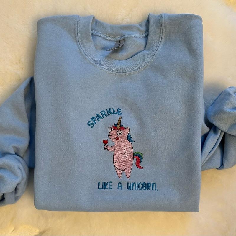 Sparkle like a unicorn Embroidered Crewneck Sweatshirt T-Shirts, Hoodie | HypeCrazeTee.com