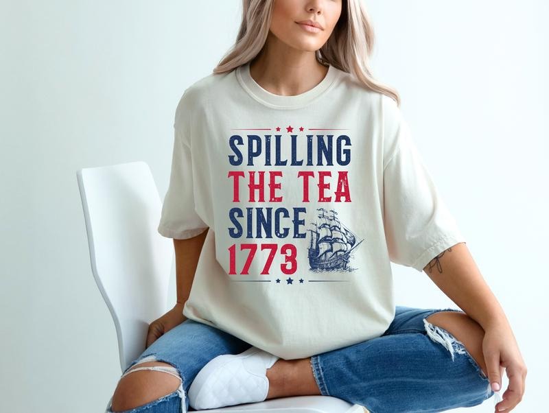 Spilling The Tea Since 1773 Shirt - Comfort Colors Cotton Graphic Tee, Loose Fit Crew Neck, Summer Casual T-Shirt for Men...