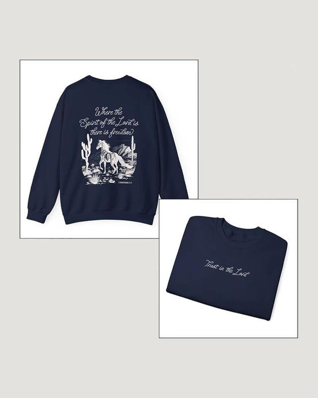 Spirit of the Lord Bible Verse Crewneck Western Horse Sweatshirt Christian Faith Based Clothing Worship  T-shirt, sweater...
