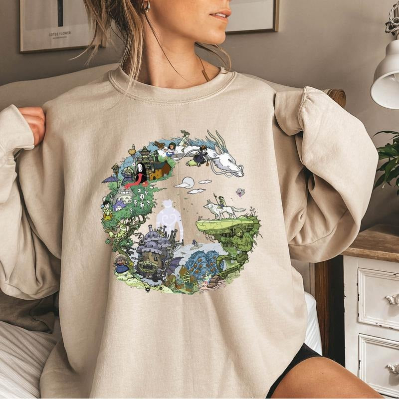 Spirited Away Studio Ghibli Sweatshirt, Howl's Moving Castle Sweatshirt, Anime Sweatshirt, Ghibli No Face Sweatshirt,...