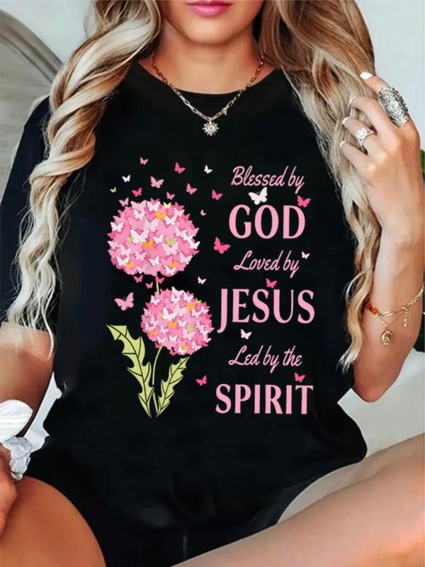 Spiritual Motivational T-Shirt, Fun Cartoon Print, Loose-Fitting Summer Top, Casual Style, Moderate Fabric, Kint Material...