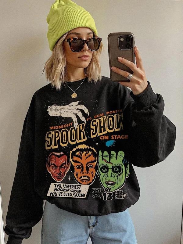Spook Show Sweatshirt  90s Grunge Vintage Halloween Crewneck Cult Classic Horror Fright Night Monster Mash Hoodie...