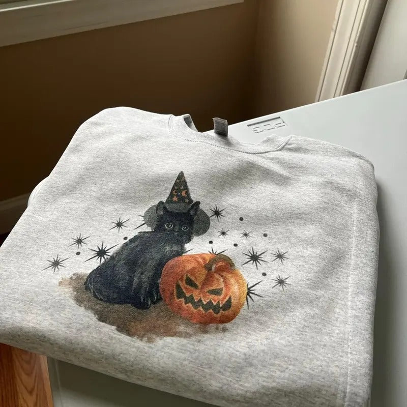 Spooky Cat Crewneck Sweatshirt, Halloween Trendy Sweatshirt, Gifts For All T-Shirts, Hoodie | HypeCrazeTee.com