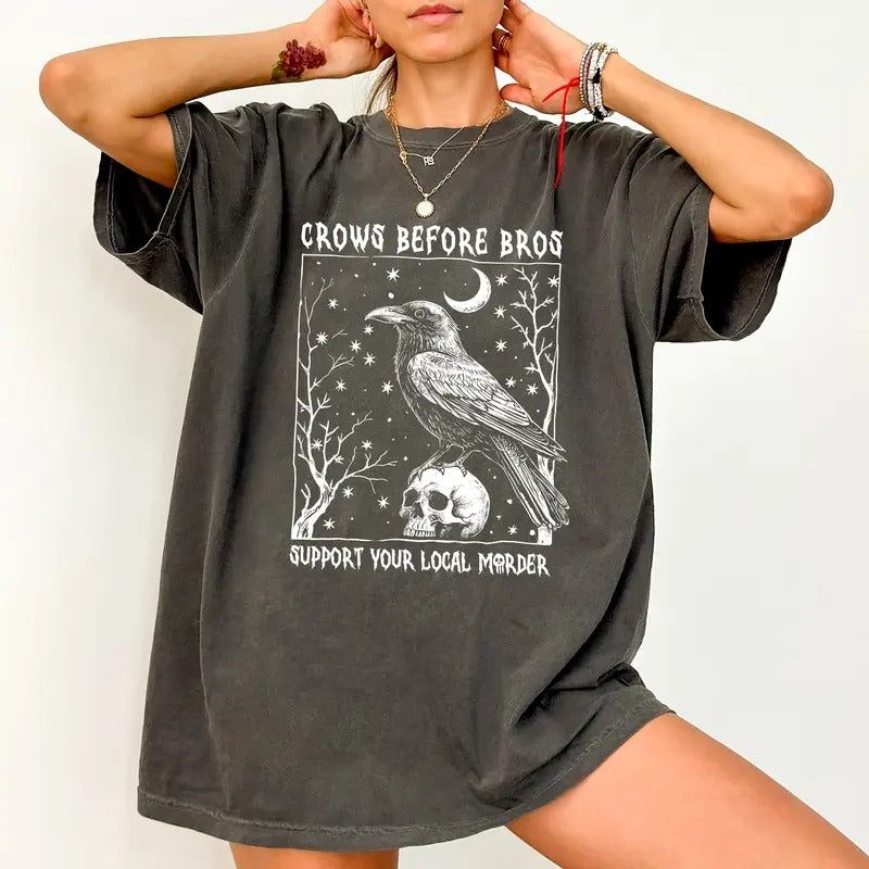 Spooky Crows Before Bros Shirt Comfort Colors, Gothic Raven T-shirt, Support Your Local Mrder, Funny Bird Lover Gift,...
