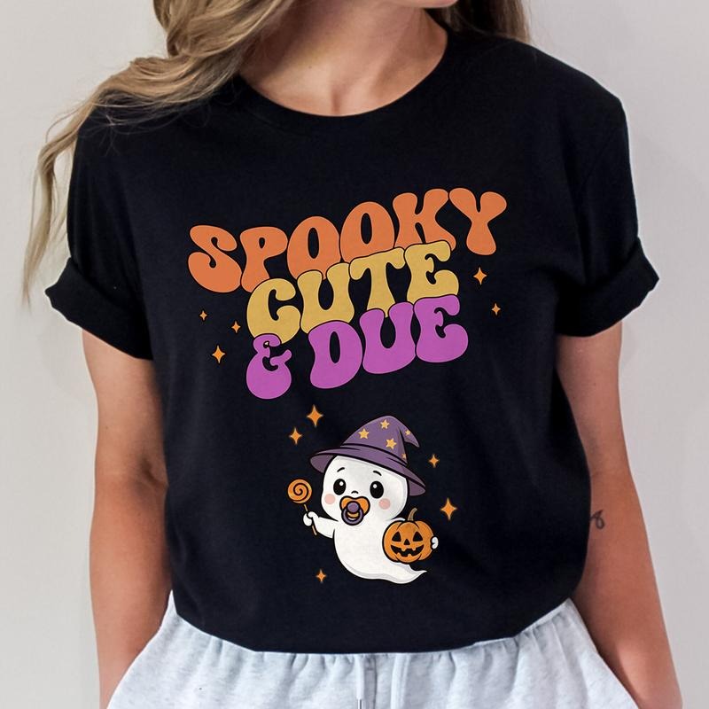 Spooky Cute and Due Maternity Halloween T-Shirt, Ghost Pregnancy Announcement Tee Hoodie, Sweatshirt | HypeCrazeTee.com