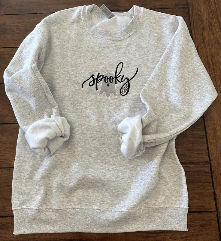 Spooky Ghost Embroidered Crewneck Sweatshirt T-Shirts, Hoodie | HypeCrazeTee.com
