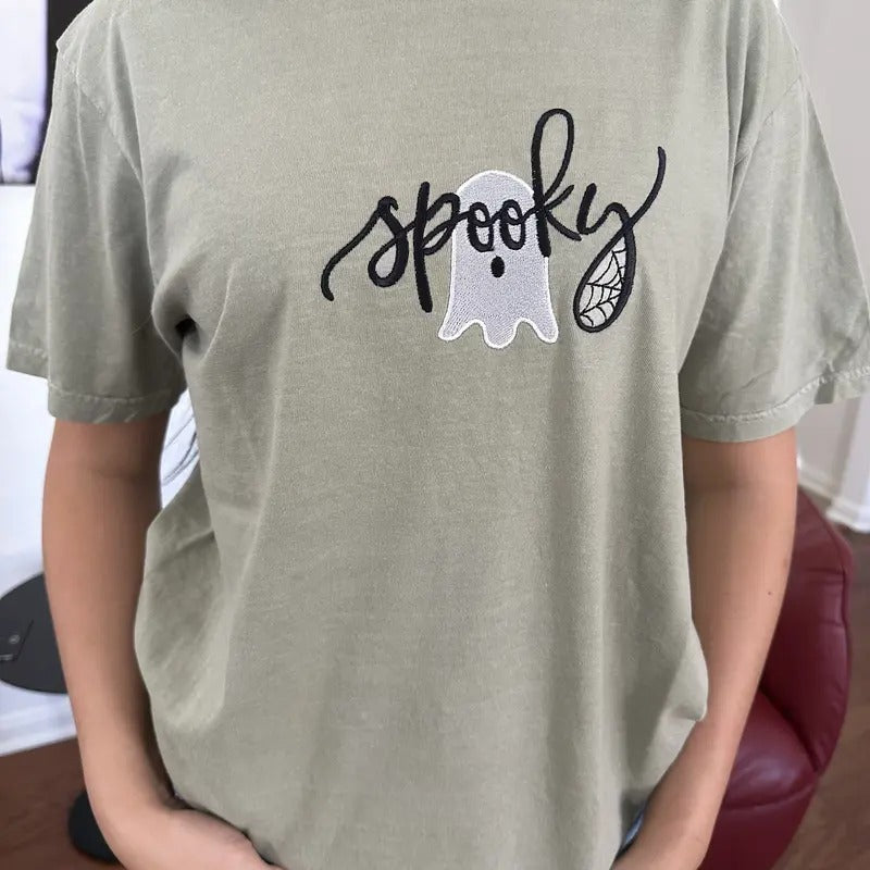 Spooky Ghost Embroidered Tee shirt Hoodie, Sweatshirt | HypeCrazeTee.com