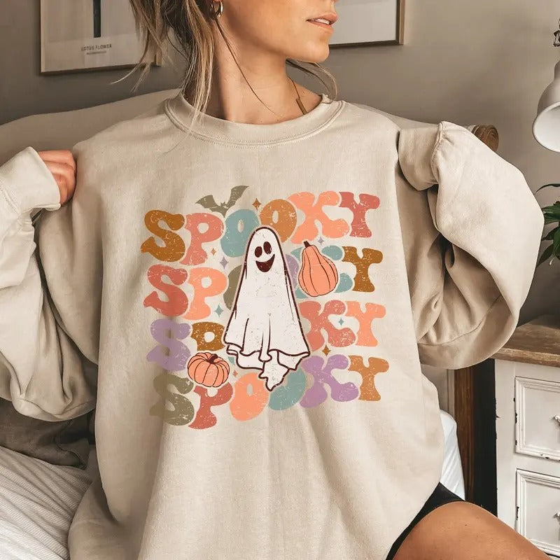Spooky Ghost Sweatshirt, Halloween Sweatshirt, Halloween Sweater, Retro Ghost Sweatshirt, Womens Fall Sweatshirt, Retro...