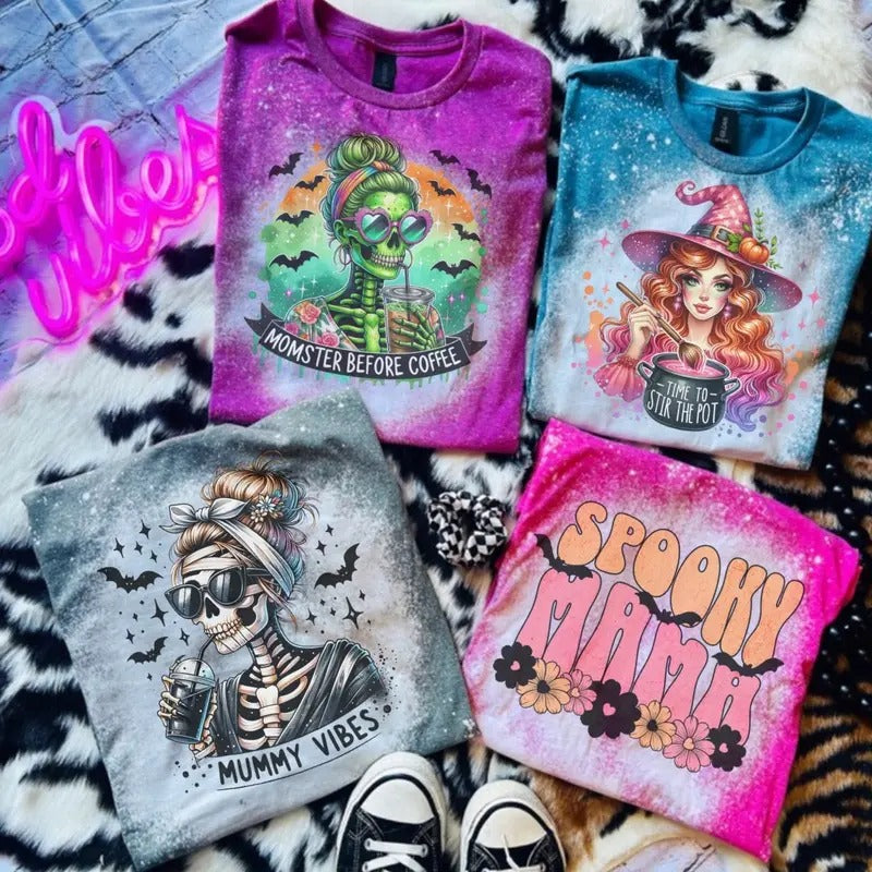 Spooky Mama Halloween T-Shirt Bleached - Gildan - Unisex Hoodie, Sweatshirt | HypeCrazeTee.com
