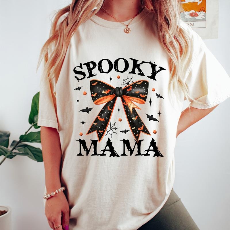 Spooky Mama Shirt, Coquette Halloween Shirt, Spooky Season Shirt, Retro Halloween Shirt, Spooky Vibes Shirt, Fall Shirt,...