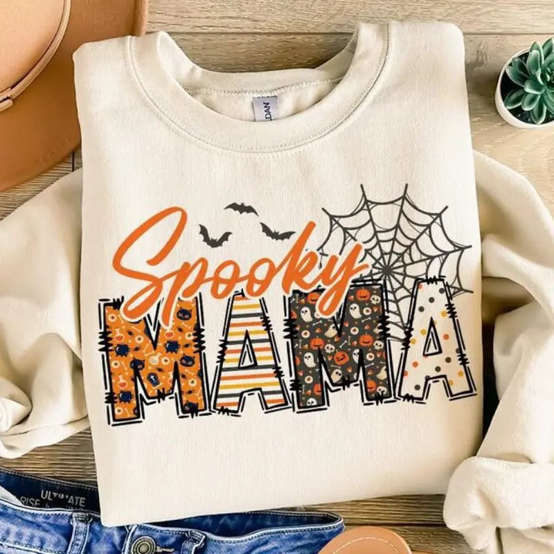 Spooky Mama Shirt, Retro Halloween Shirt For Mother, Halloween Mom Shirt Gift, Halloween Mama Tshirt, Spooky Season,...