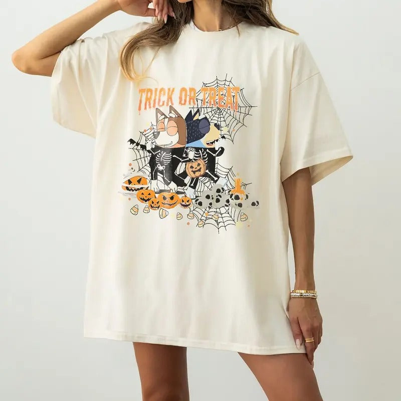 Spooky Season : Trick OR Treat  Blue Dog Unisex Soft Tee | Pumpkin Blue Dog Funny Season  Shirt - Hoodie
