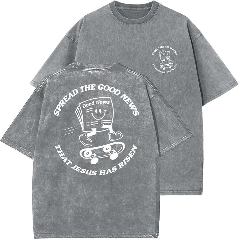 Spread The Good News Unisex Washed T-Shirt, Christian Tshirts, Vintage 90s Graphic Tee, Gift Top Womenswear Cotton...